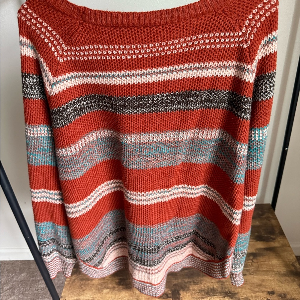 Wrangler Women's Rust and Teal Striped Sweater